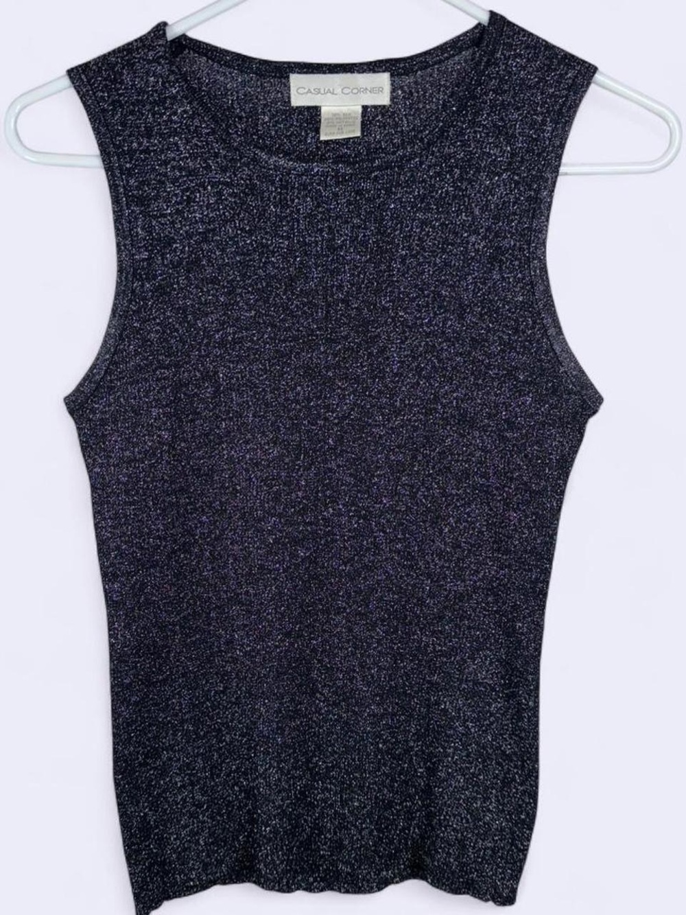 Casual Corner Black Silver Metallic Sleeveless Knit Tank Top Size M